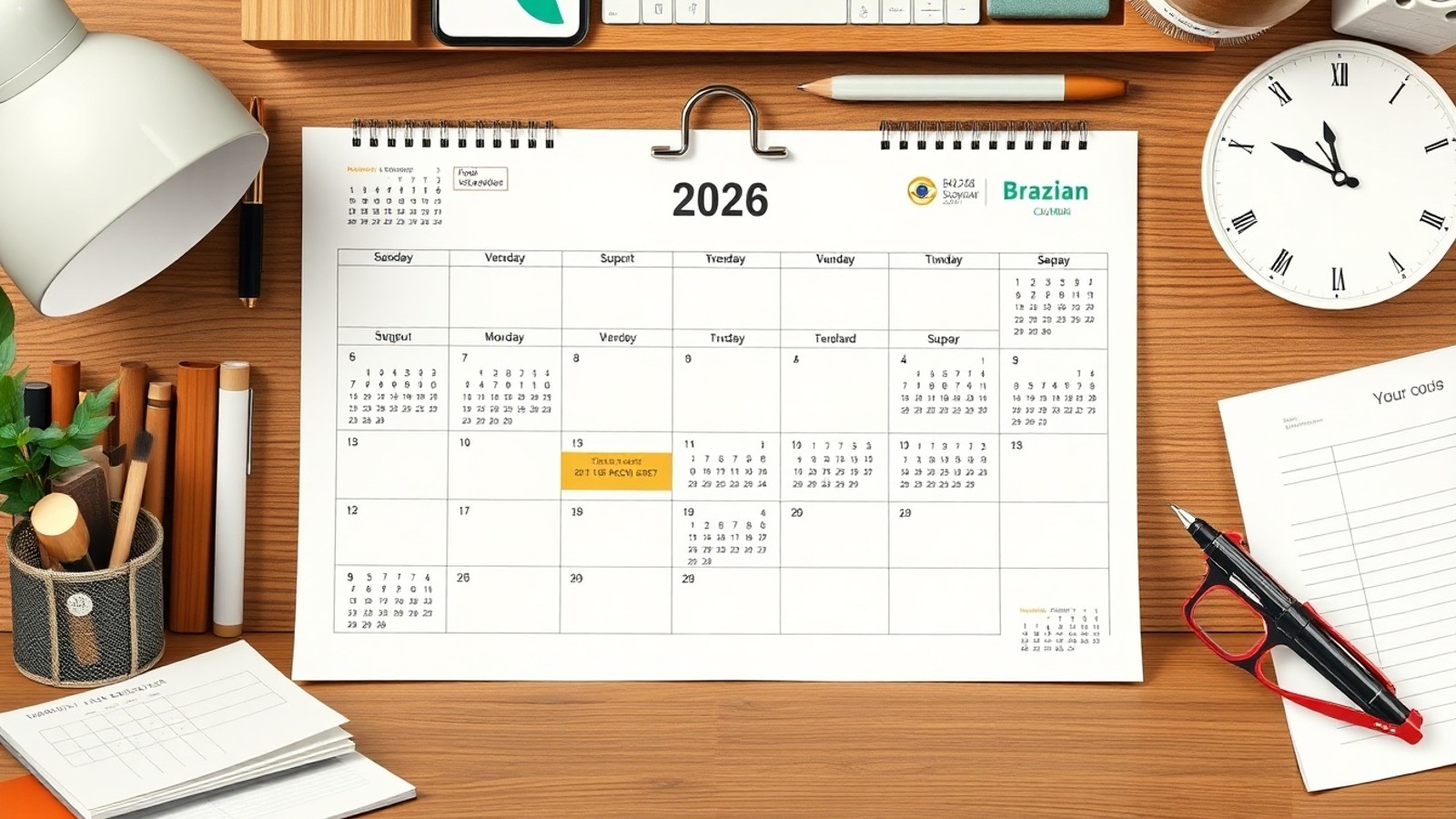 tabela de feriados 2026 calendario visual