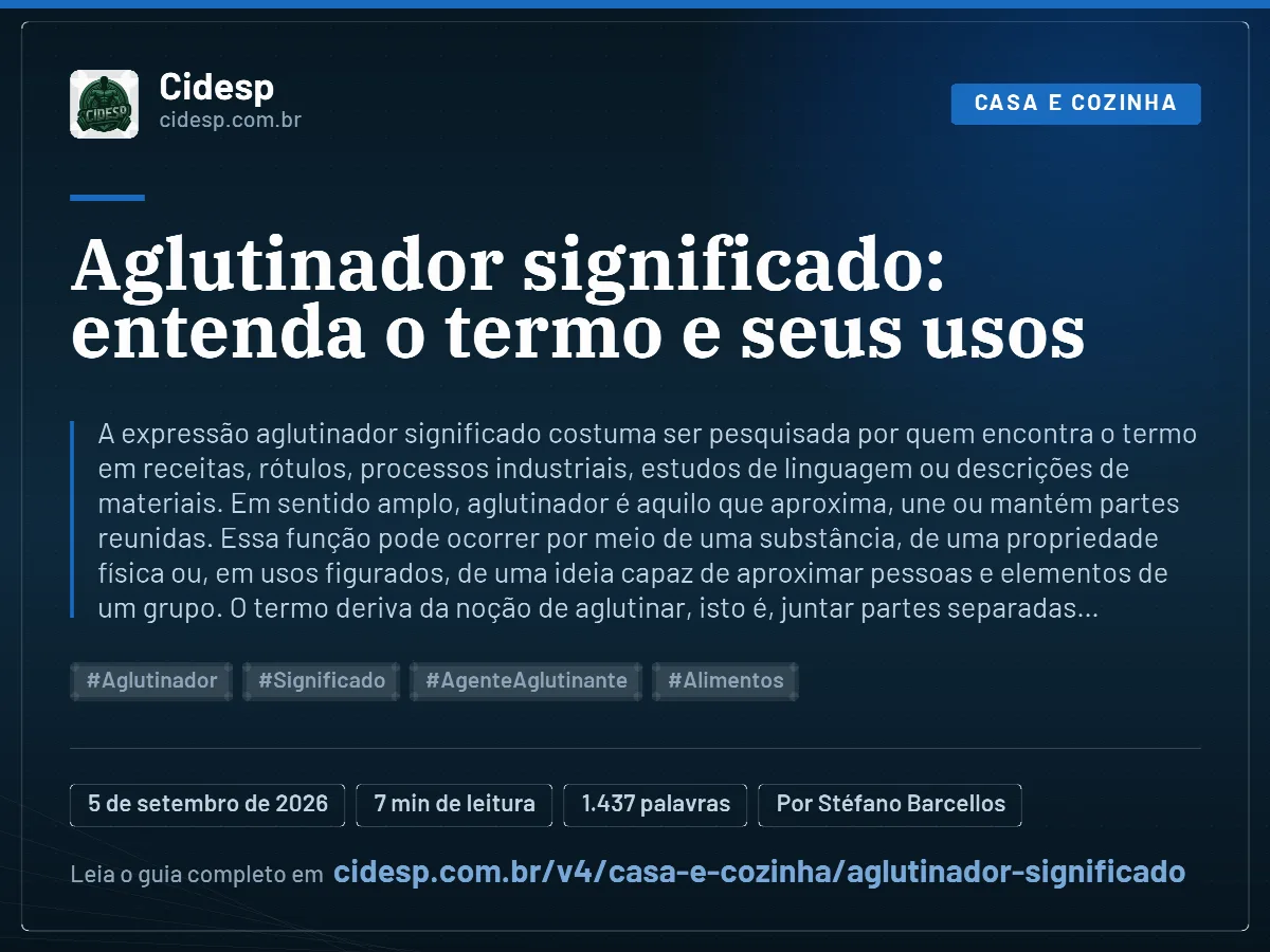 Cartão do artigo “Aglutinador significado: entenda o termo e seus usos”, com resumo, data de publicação e endereço da página.