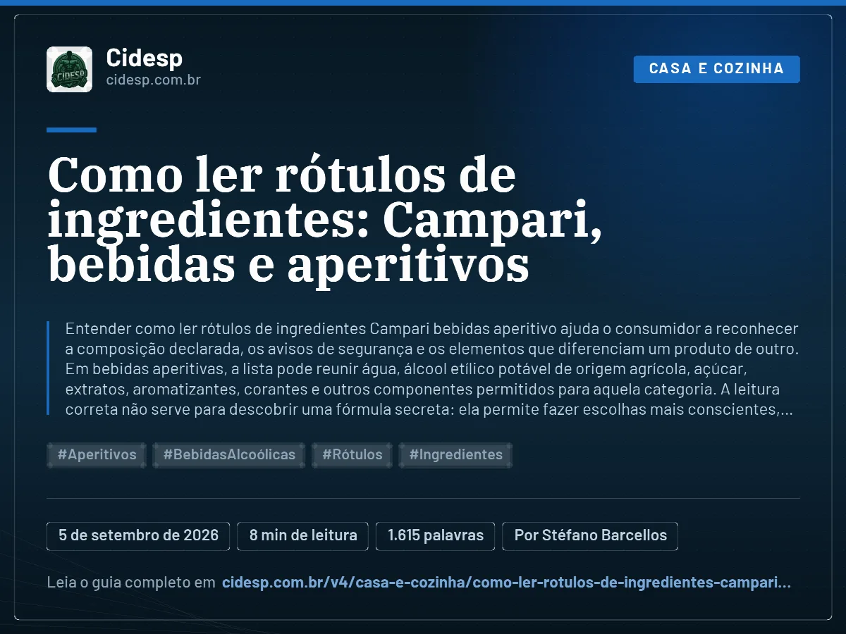 Cartão do artigo “Como ler rótulos de ingredientes: Campari, bebidas e aperitivos”, com resumo, data de publicação e endereço da página.