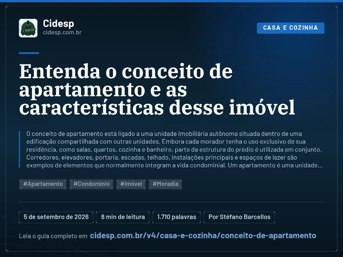 Cartão do artigo “Entenda o conceito de apartamento e as características desse imóvel”, com resumo, data de publicação e endereço da página.