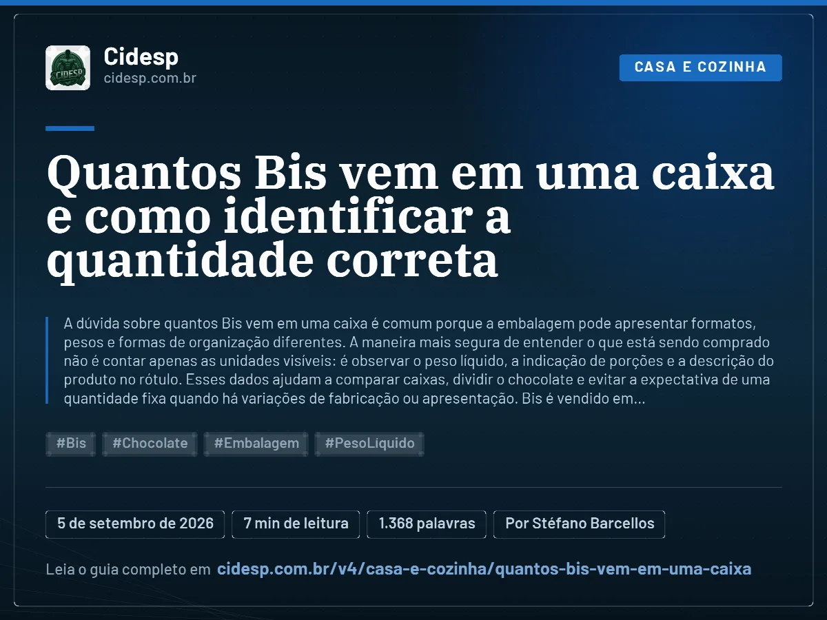 Cartão do artigo “Quantos Bis vem em uma caixa e como identificar a quantidade correta”, com resumo, data de publicação e endereço da página.