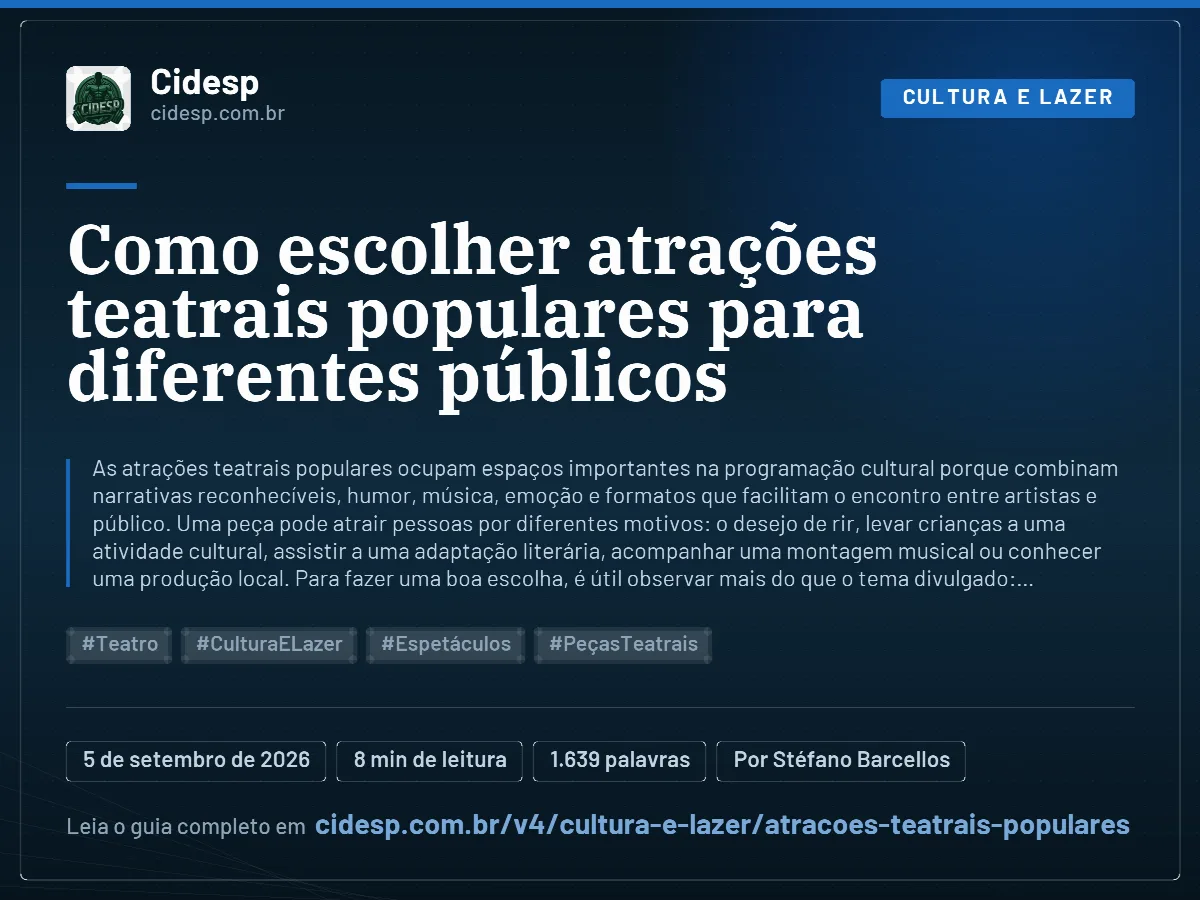 Cartão do artigo “Como escolher atrações teatrais populares para diferentes públicos”, com resumo, data de publicação e endereço da página.