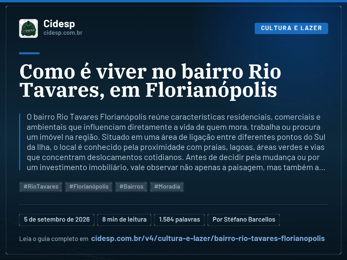 Cartão do artigo “Como é viver no bairro Rio Tavares, em Florianópolis”, com resumo, data de publicação e endereço da página.