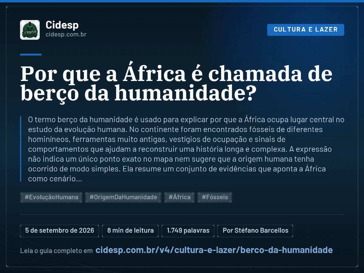 Cartão do artigo “Por que a África é chamada de berço da humanidade?”, com resumo, data de publicação e endereço da página.