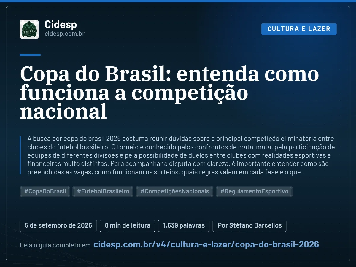 Cartão do artigo “Copa do Brasil: entenda como funciona a competição nacional”, com resumo, data de publicação e endereço da página.