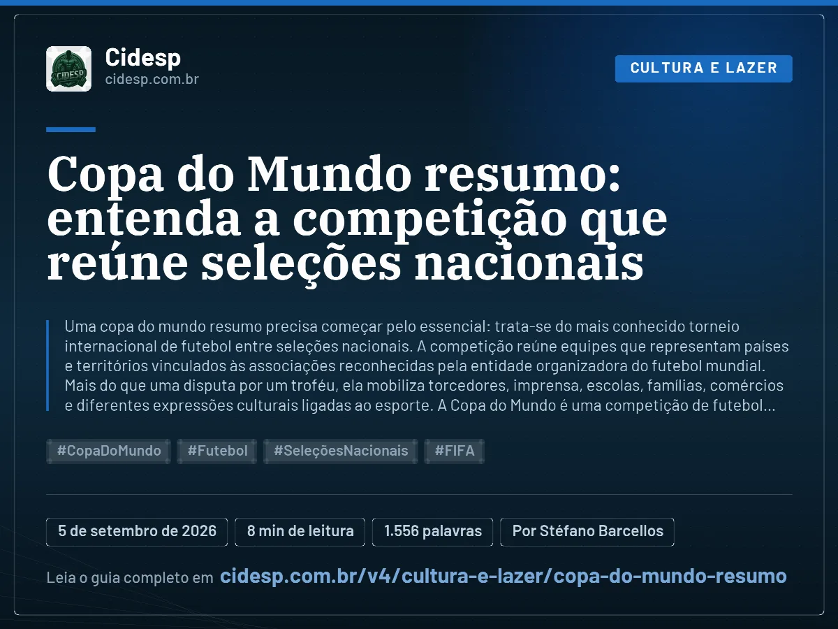Cartão do artigo “Copa do Mundo resumo: entenda a competição que reúne seleções nacionais”, com resumo, data de publicação e endereço da página.