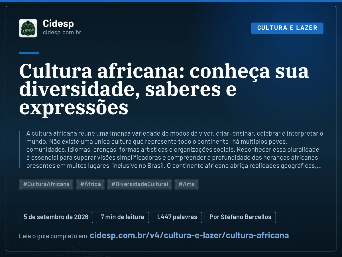 Cartão do artigo “Cultura africana: conheça sua diversidade, saberes e expressões”, com resumo, data de publicação e endereço da página.
