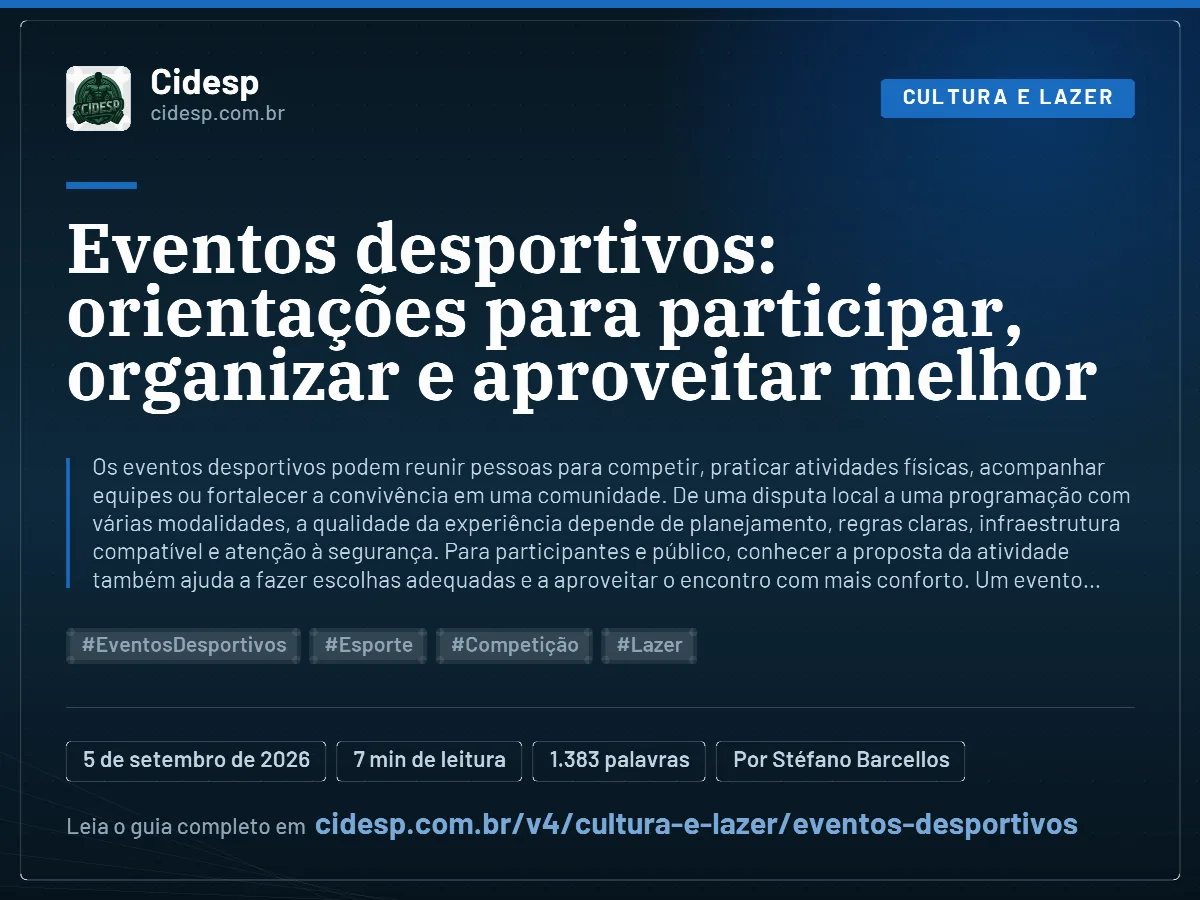 Cartão do artigo “Eventos desportivos: orientações para participar, organizar e aproveitar melhor”, com resumo, data de publicação e endereço da página.