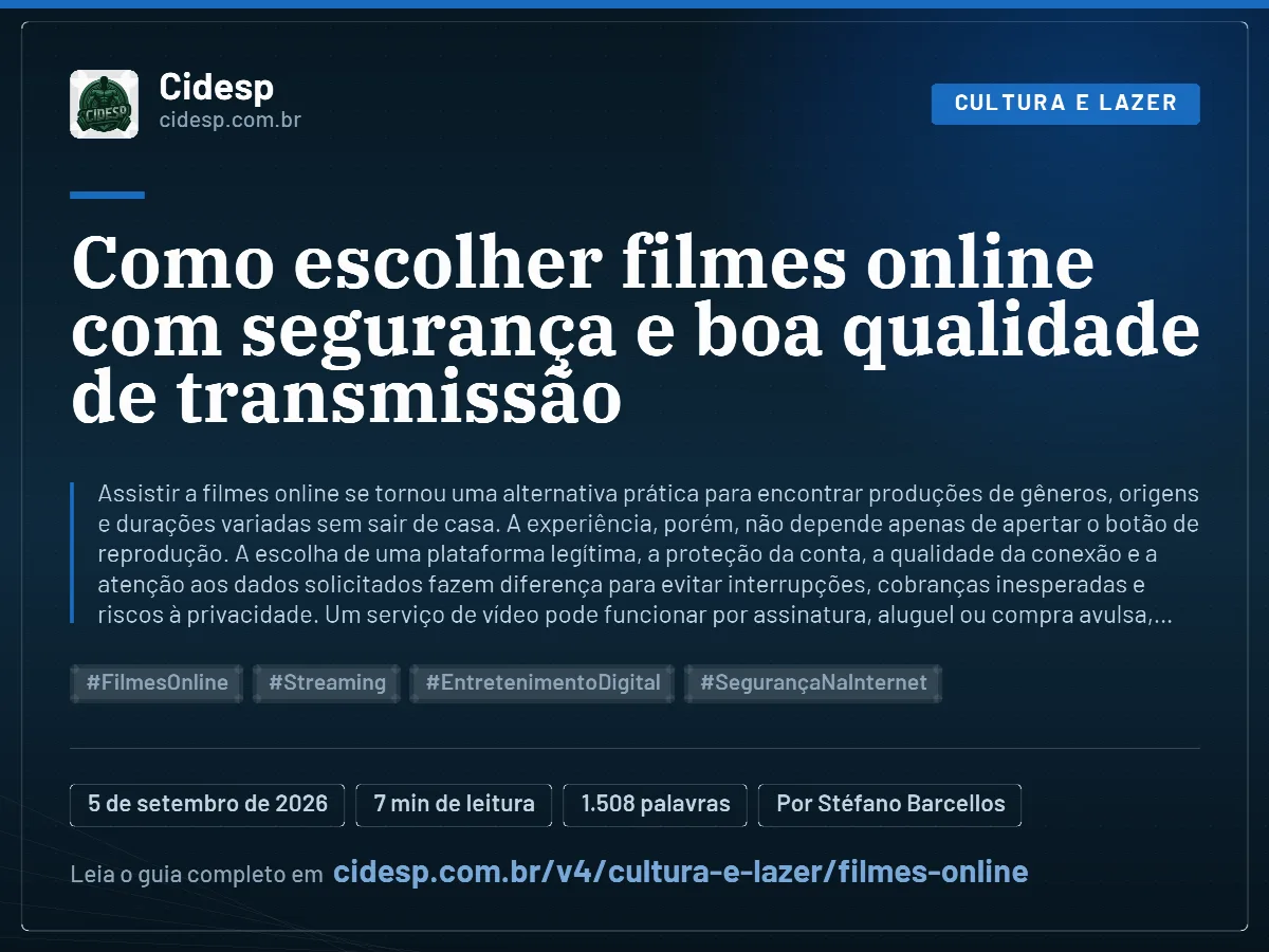 Cartão do artigo “Como escolher filmes online com segurança e boa qualidade de transmissão”, com resumo, data de publicação e endereço da página.