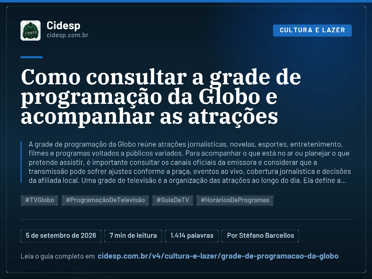 Cartão do artigo “Como consultar a grade de programação da Globo e acompanhar as atrações”, com resumo, data de publicação e endereço da página.