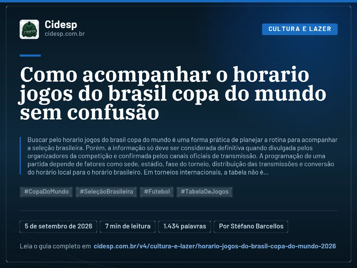 Cartão do artigo “Como acompanhar o horario jogos do brasil copa do mundo sem confusão”, com resumo, data de publicação e endereço da página.