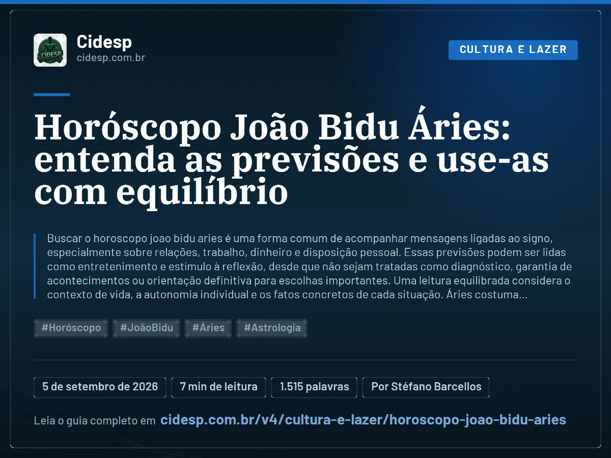 Cartão do artigo “Horóscopo João Bidu Áries: entenda as previsões e use-as com equilíbrio”, com resumo, data de publicação e endereço da página.