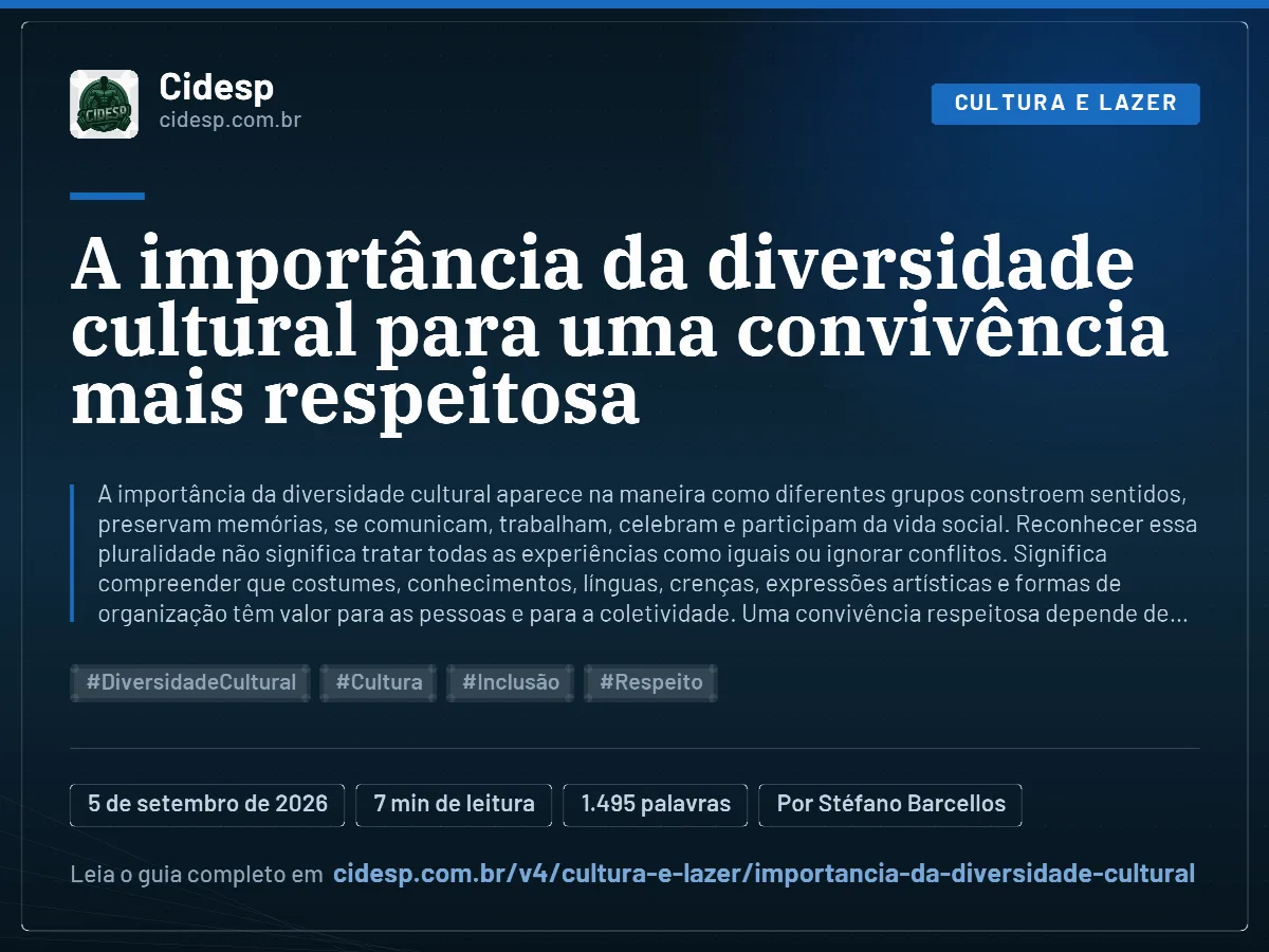 Cartão do artigo “A importância da diversidade cultural para uma convivência mais respeitosa”, com resumo, data de publicação e endereço da página.