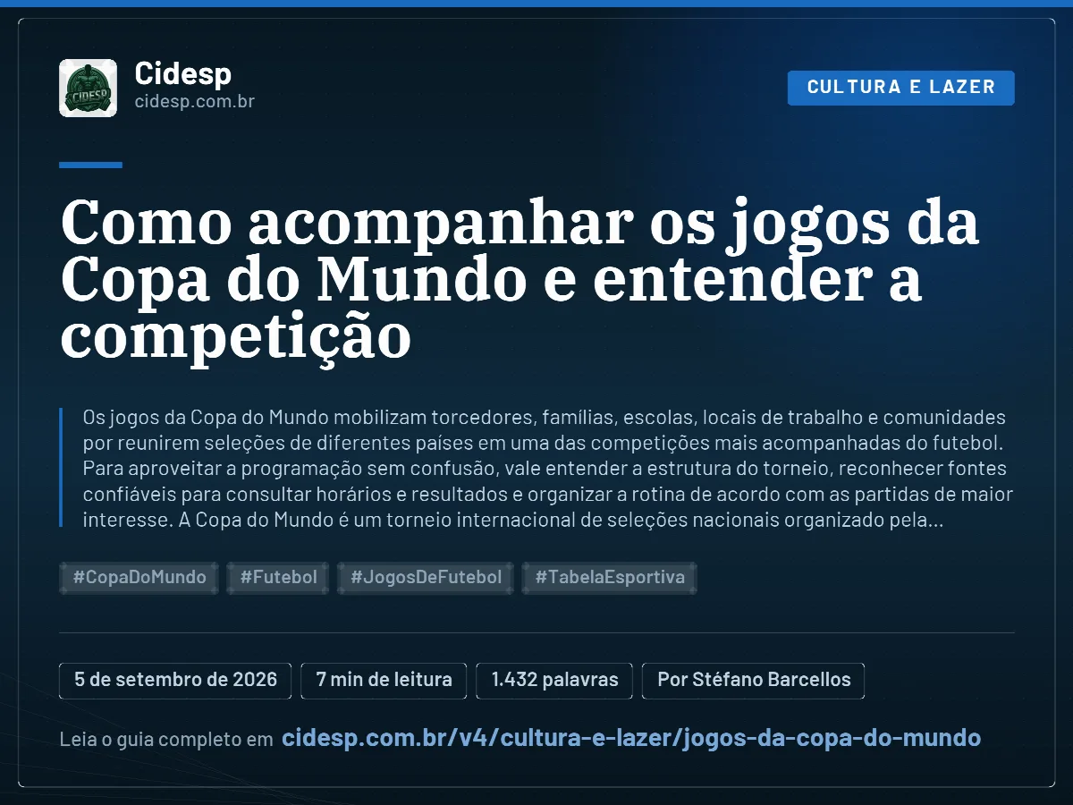 Cartão do artigo “Como acompanhar os jogos da Copa do Mundo e entender a competição”, com resumo, data de publicação e endereço da página.