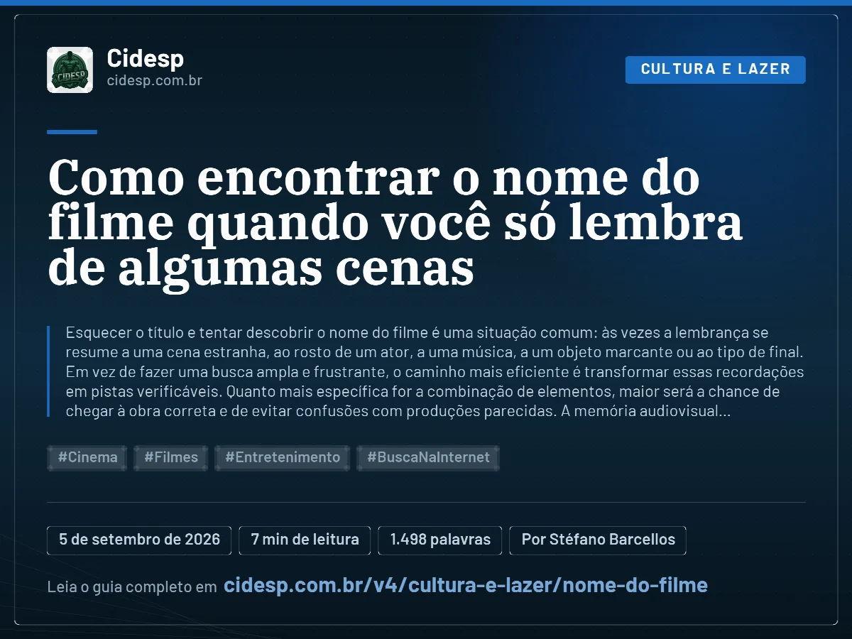 Cartão do artigo “Como encontrar o nome do filme quando você só lembra de algumas cenas”, com resumo, data de publicação e endereço da página.
