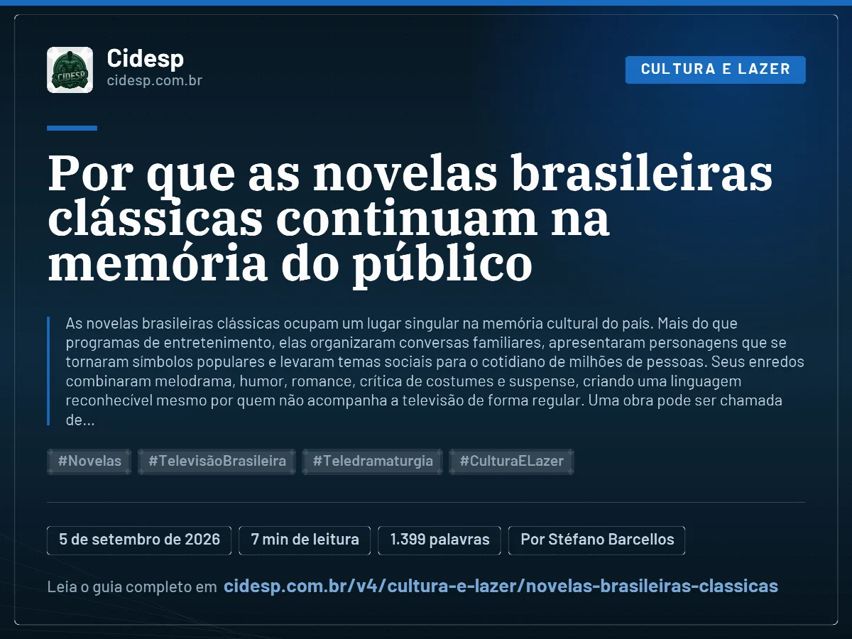 Cartão do artigo “Por que as novelas brasileiras clássicas continuam na memória do público”, com resumo, data de publicação e endereço da página.