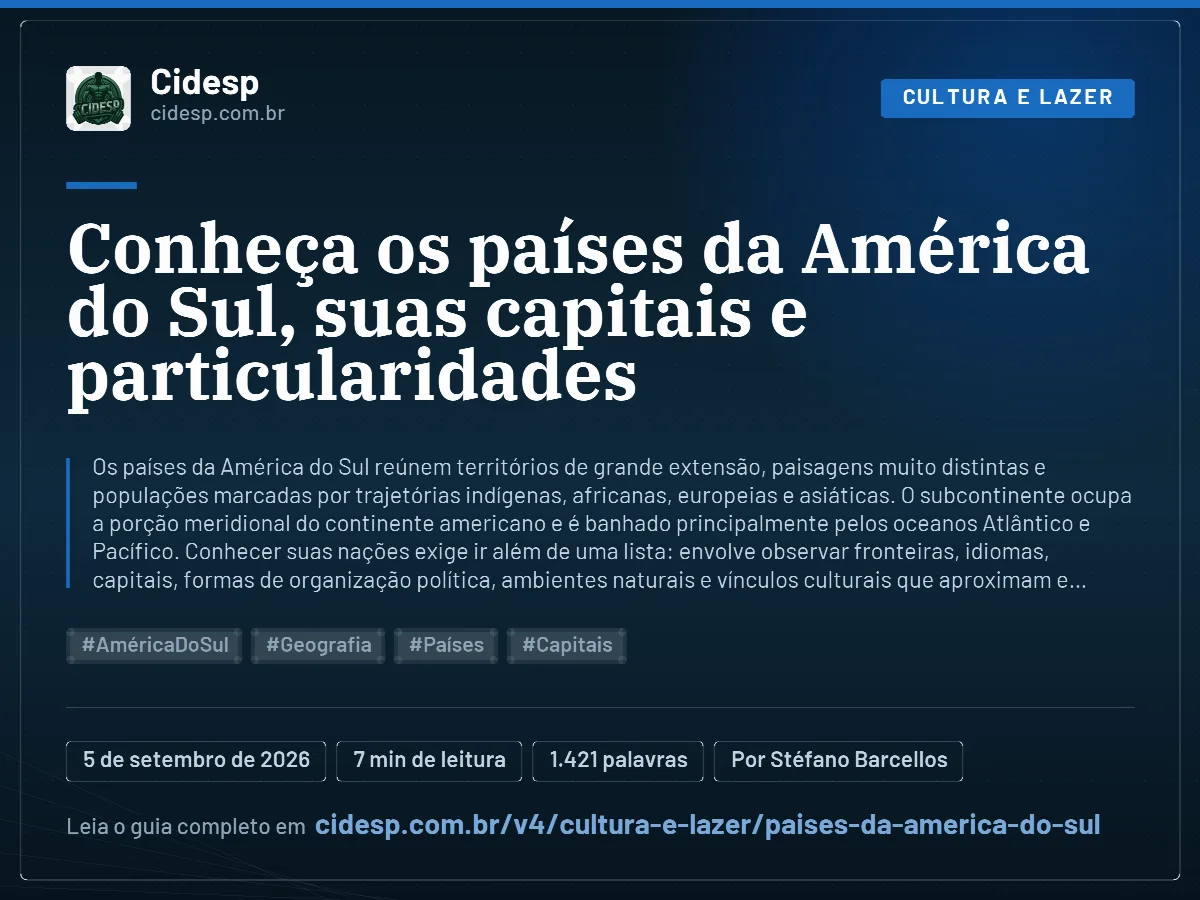 Cartão do artigo “Conheça os países da América do Sul, suas capitais e particularidades”, com resumo, data de publicação e endereço da página.