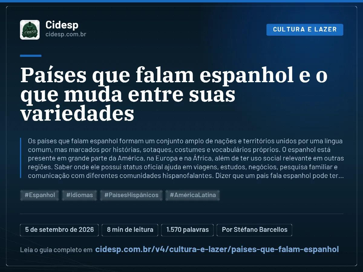 Cartão do artigo “Países que falam espanhol e o que muda entre suas variedades”, com resumo, data de publicação e endereço da página.