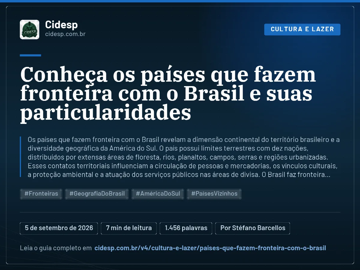 Cartão do artigo “Conheça os países que fazem fronteira com o Brasil e suas particularidades”, com resumo, data de publicação e endereço da página.