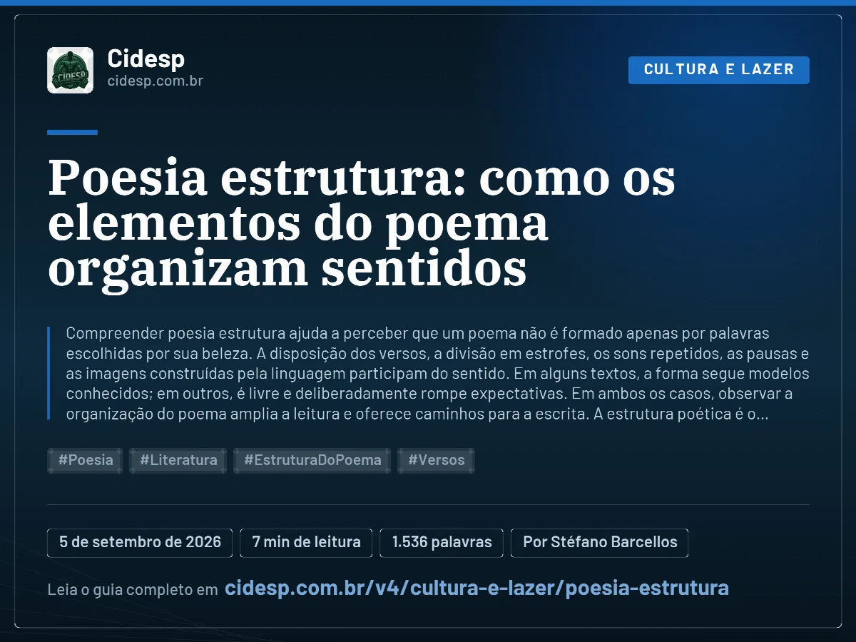 Cartão do artigo “Poesia estrutura: como os elementos do poema organizam sentidos”, com resumo, data de publicação e endereço da página.