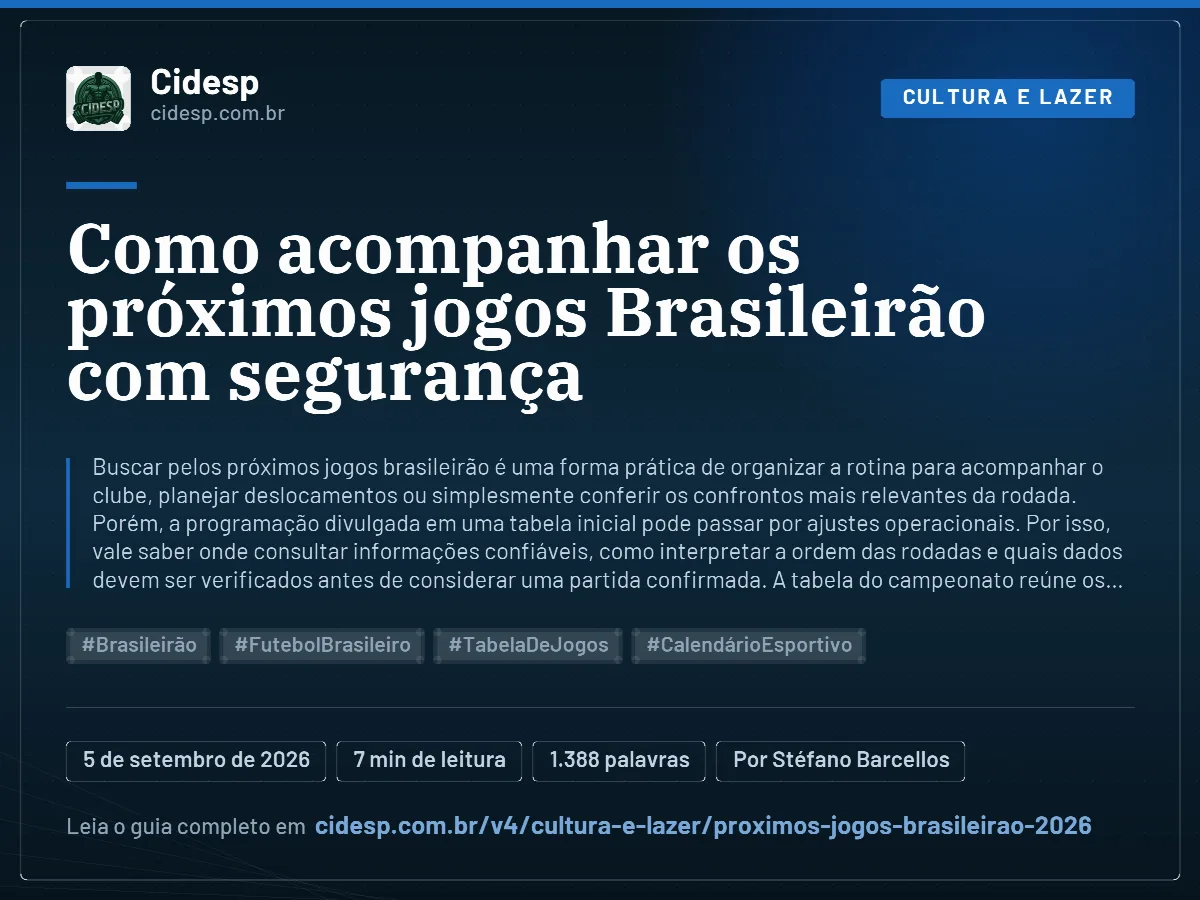 Cartão do artigo “Como acompanhar os próximos jogos Brasileirão com segurança”, com resumo, data de publicação e endereço da página.