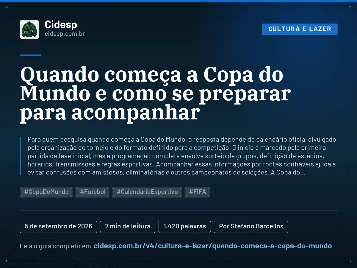 Cartão do artigo “Quando começa a Copa do Mundo e como se preparar para acompanhar”, com resumo, data de publicação e endereço da página.