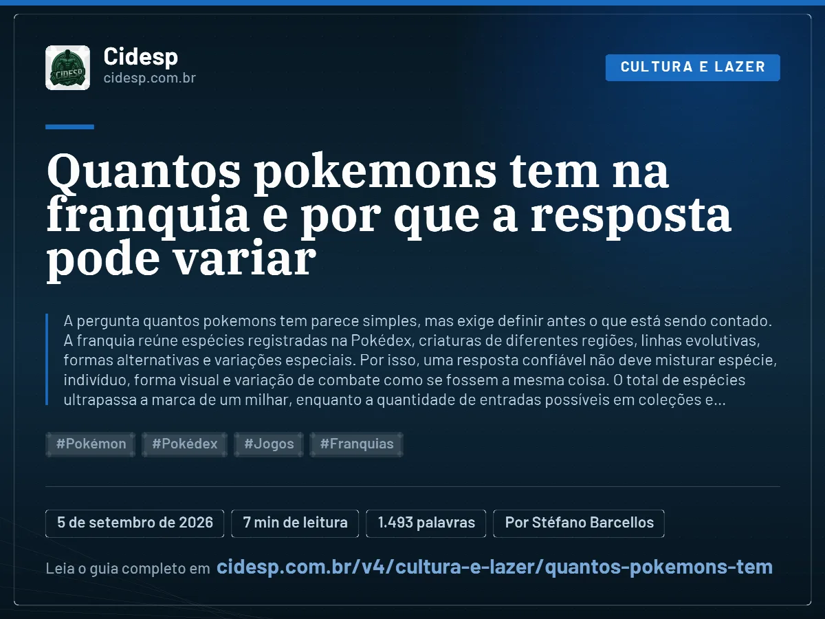 Cartão do artigo “Quantos pokemons tem na franquia e por que a resposta pode variar”, com resumo, data de publicação e endereço da página.