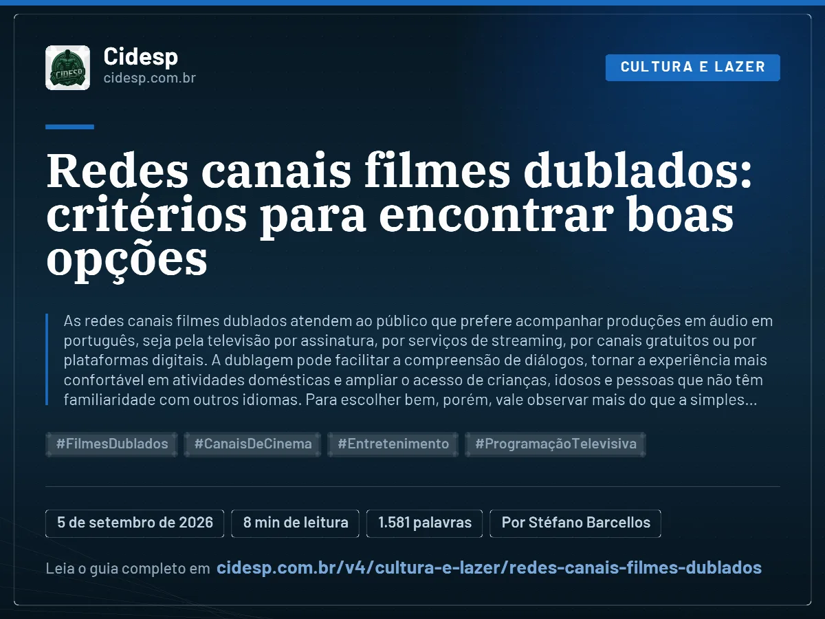 Cartão do artigo “Redes canais filmes dublados: critérios para encontrar boas opções”, com resumo, data de publicação e endereço da página.