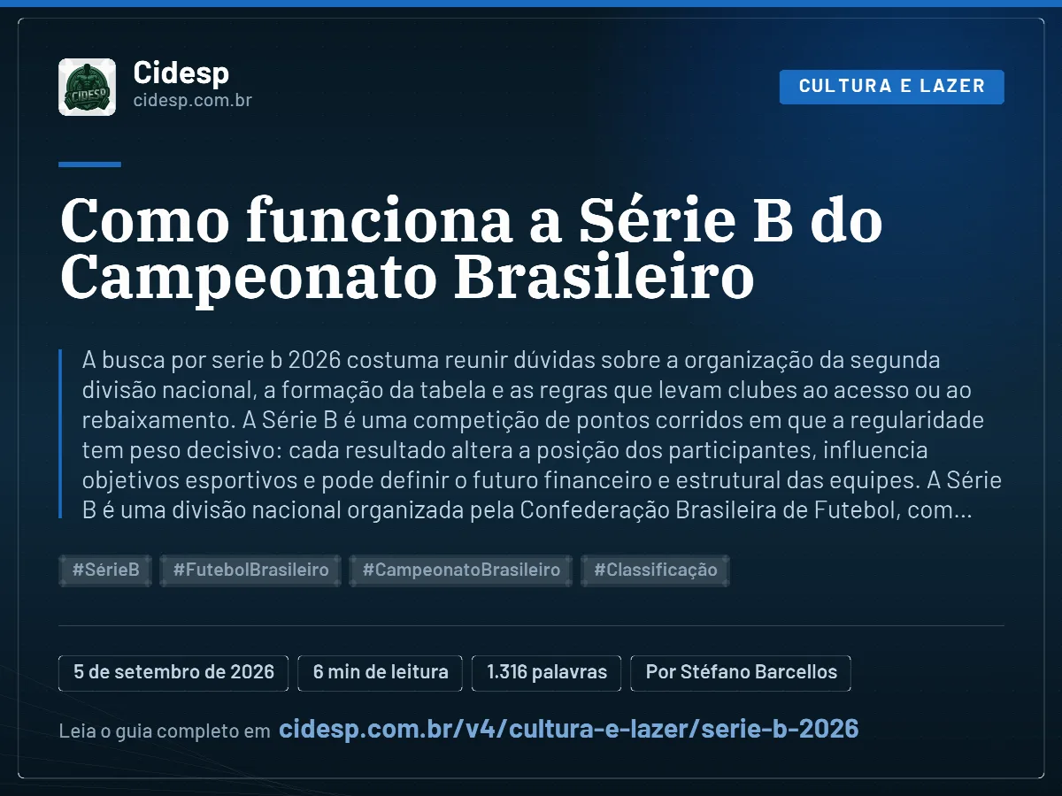 Cartão do artigo “Como funciona a Série B do Campeonato Brasileiro”, com resumo, data de publicação e endereço da página.