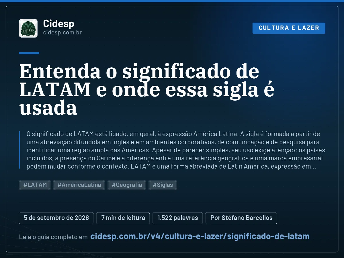 Cartão do artigo “Entenda o significado de LATAM e onde essa sigla é usada”, com resumo, data de publicação e endereço da página.