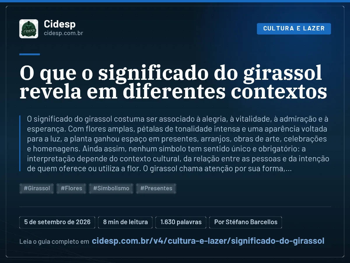 Cartão do artigo “O que o significado do girassol revela em diferentes contextos”, com resumo, data de publicação e endereço da página.