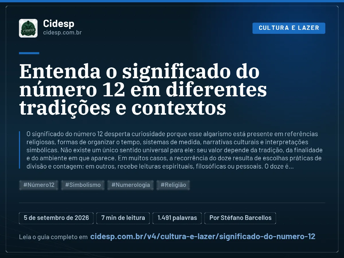 Cartão do artigo “Entenda o significado do número 12 em diferentes tradições e contextos”, com resumo, data de publicação e endereço da página.