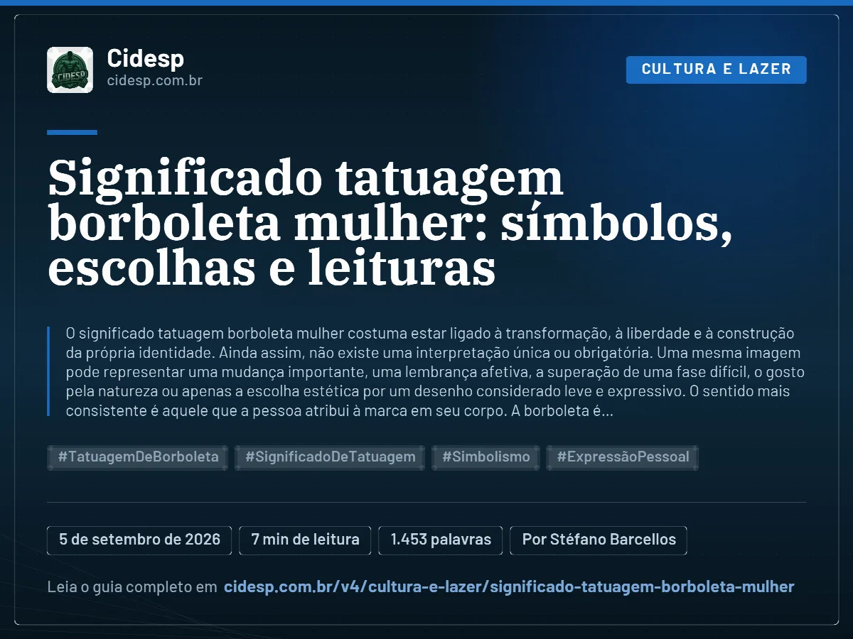Cartão do artigo “Significado tatuagem borboleta mulher: símbolos, escolhas e leituras”, com resumo, data de publicação e endereço da página.