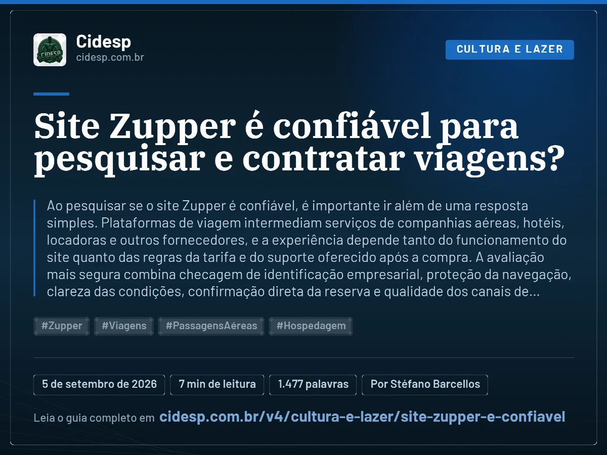 Cartão do artigo “Site Zupper é confiável para pesquisar e contratar viagens?”, com resumo, data de publicação e endereço da página.