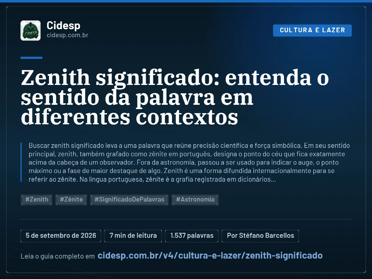 Cartão do artigo “Zenith significado: entenda o sentido da palavra em diferentes contextos”, com resumo, data de publicação e endereço da página.