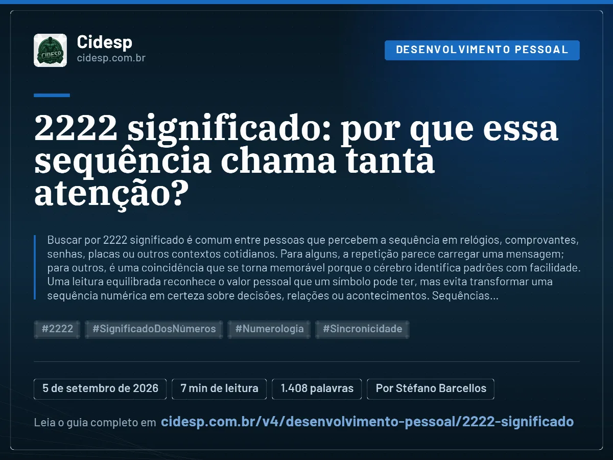 Cartão do artigo “2222 significado: por que essa sequência chama tanta atenção?”, com resumo, data de publicação e endereço da página.