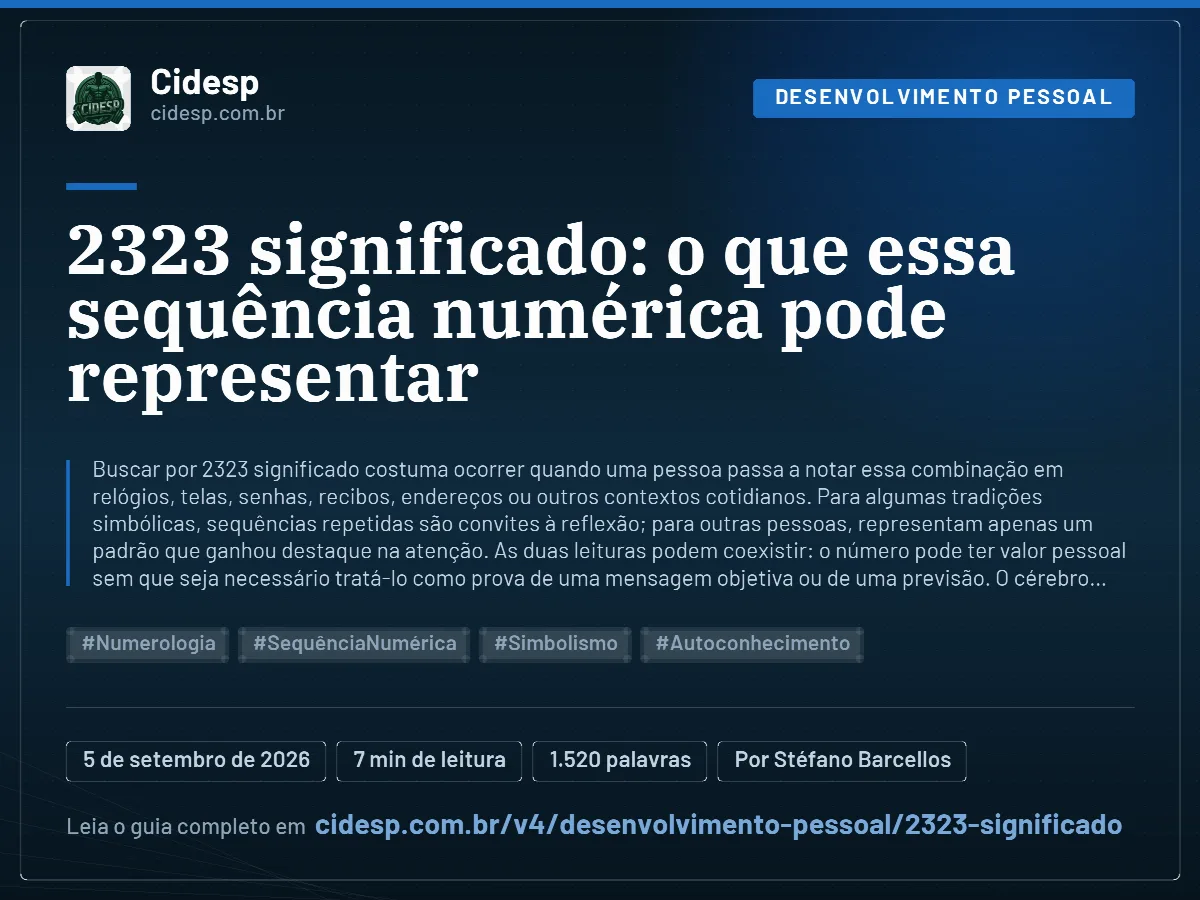 Cartão do artigo “2323 significado: o que essa sequência numérica pode representar”, com resumo, data de publicação e endereço da página.
