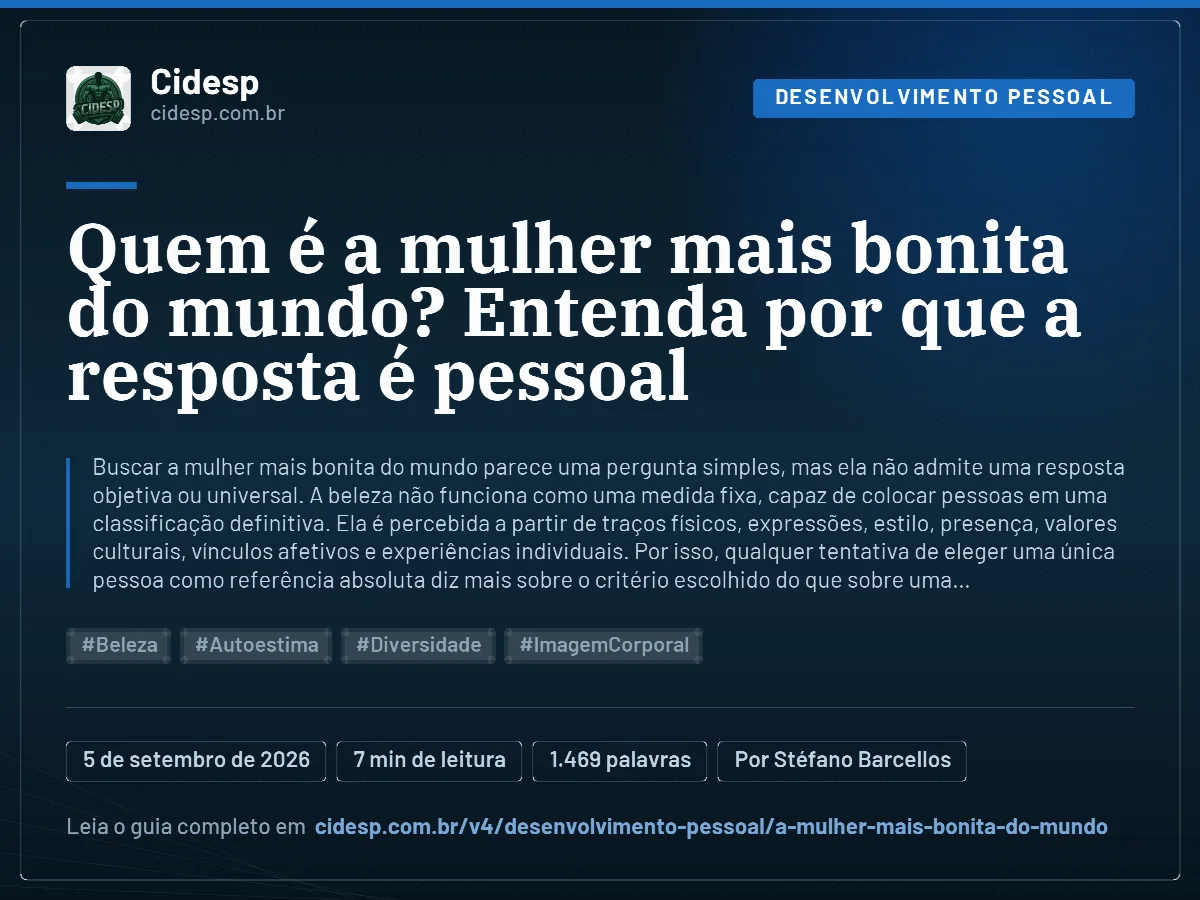 Cartão do artigo “Quem é a mulher mais bonita do mundo? Entenda por que a resposta é pessoal”, com resumo, data de publicação e endereço da página.