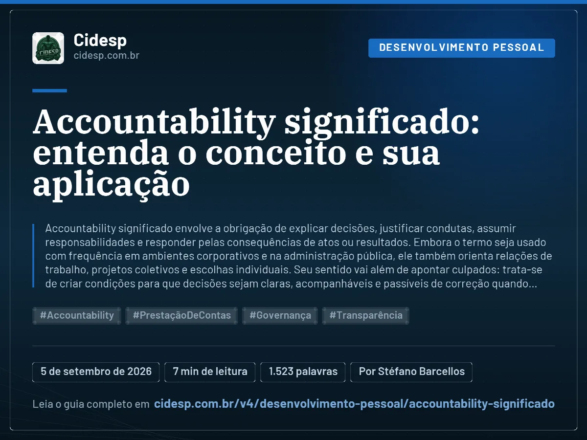 Cartão do artigo “Accountability significado: entenda o conceito e sua aplicação”, com resumo, data de publicação e endereço da página.