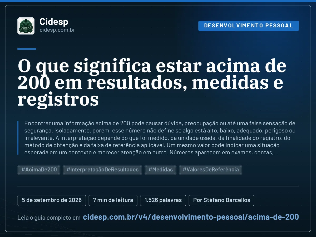 Cartão do artigo “O que significa estar acima de 200 em resultados, medidas e registros”, com resumo, data de publicação e endereço da página.
