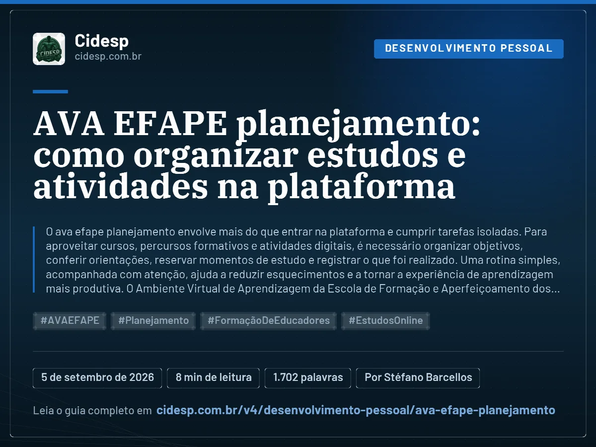 Cartão do artigo “AVA EFAPE planejamento: como organizar estudos e atividades na plataforma”, com resumo, data de publicação e endereço da página.