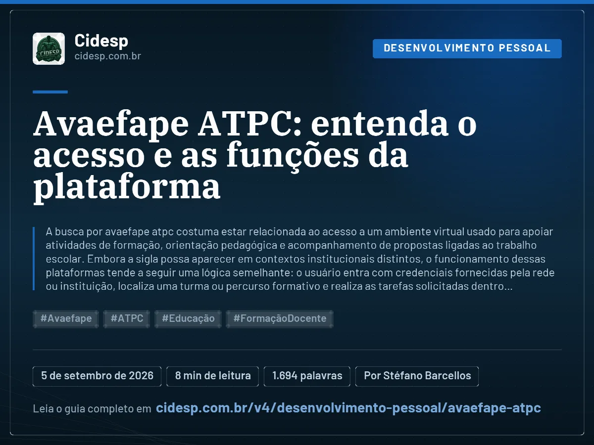 Cartão do artigo “Avaefape ATPC: entenda o acesso e as funções da plataforma”, com resumo, data de publicação e endereço da página.