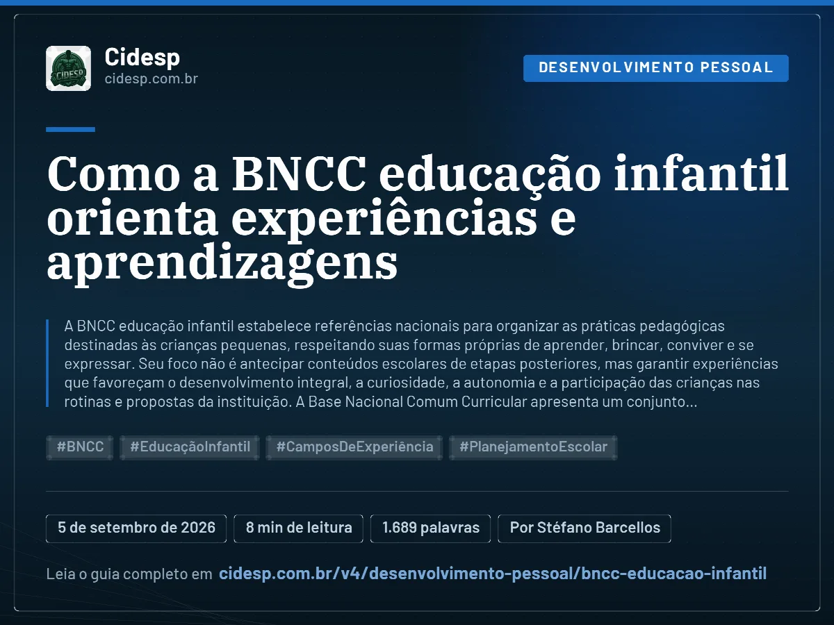Cartão do artigo “Como a BNCC educação infantil orienta experiências e aprendizagens”, com resumo, data de publicação e endereço da página.