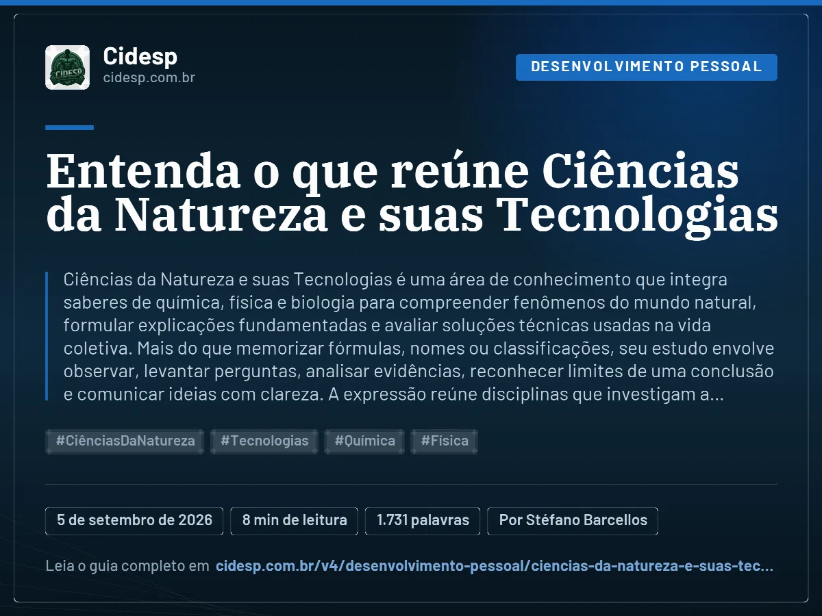 Cartão do artigo “Entenda o que reúne Ciências da Natureza e suas Tecnologias”, com resumo, data de publicação e endereço da página.