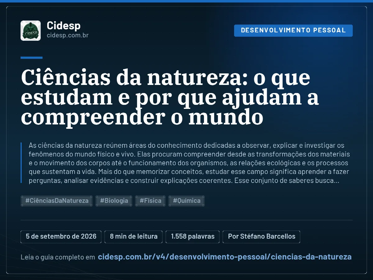Cartão do artigo “Ciências da natureza: o que estudam e por que ajudam a compreender o mundo”, com resumo, data de publicação e endereço da página.
