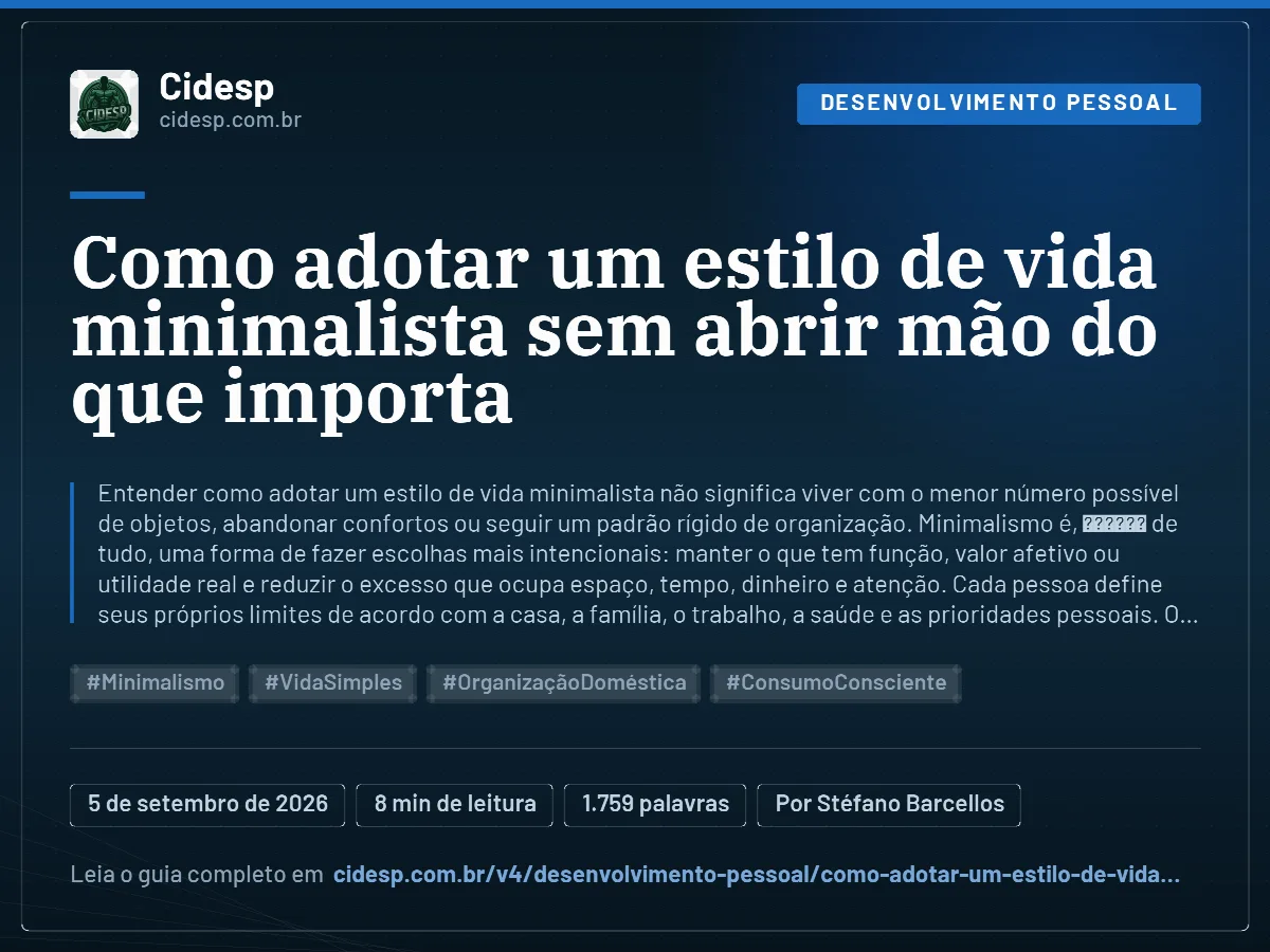 Cartão do artigo “Como adotar um estilo de vida minimalista sem abrir mão do que importa”, com resumo, data de publicação e endereço da página.