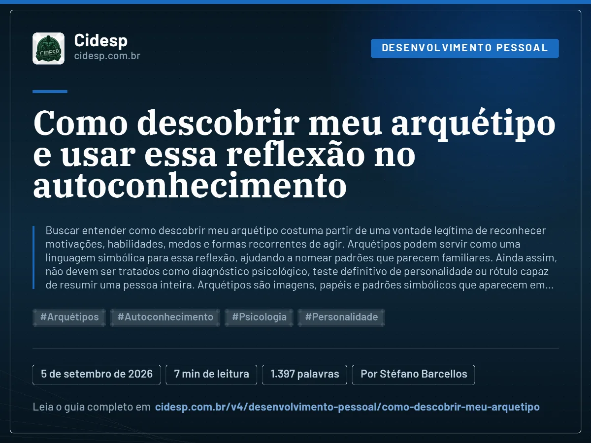 Cartão do artigo “Como descobrir meu arquétipo e usar essa reflexão no autoconhecimento”, com resumo, data de publicação e endereço da página.