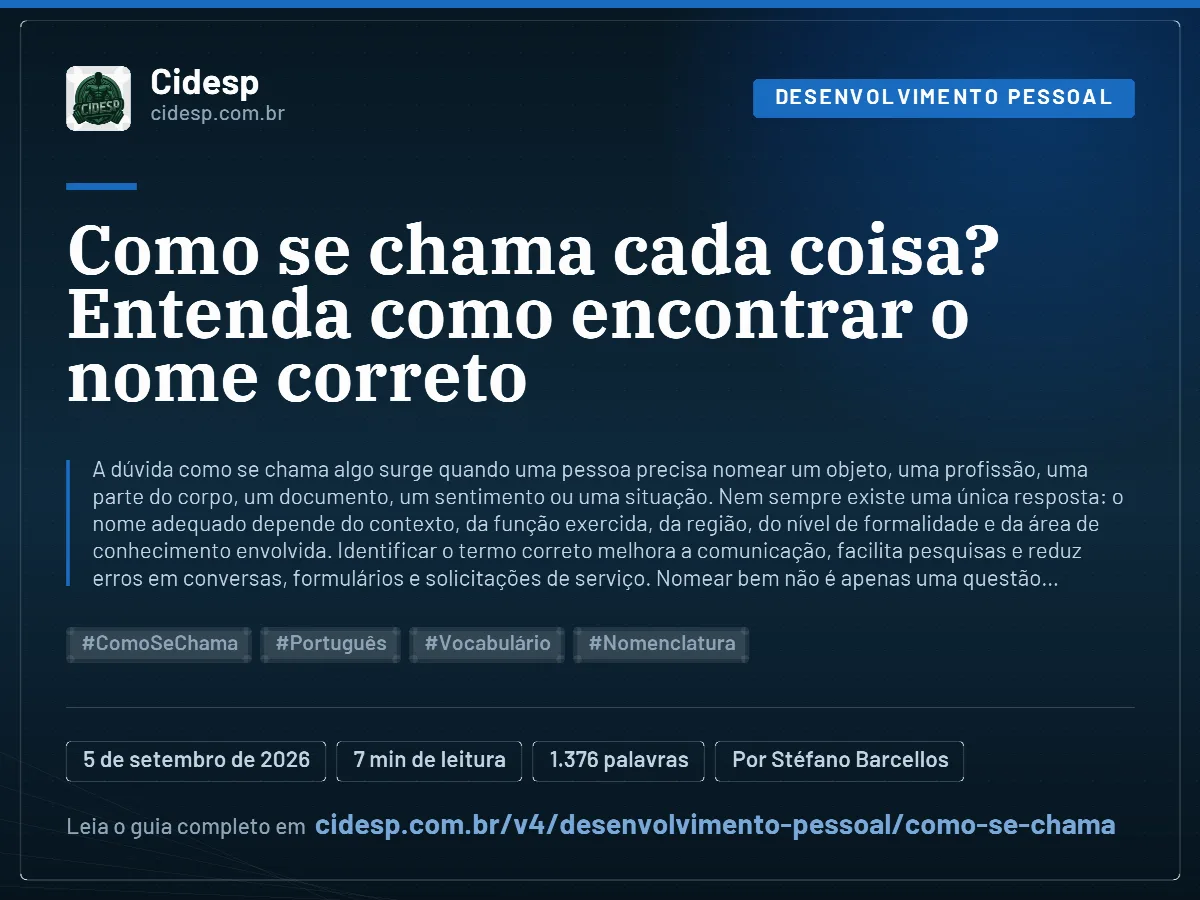 Cartão do artigo “Como se chama cada coisa? Entenda como encontrar o nome correto”, com resumo, data de publicação e endereço da página.
