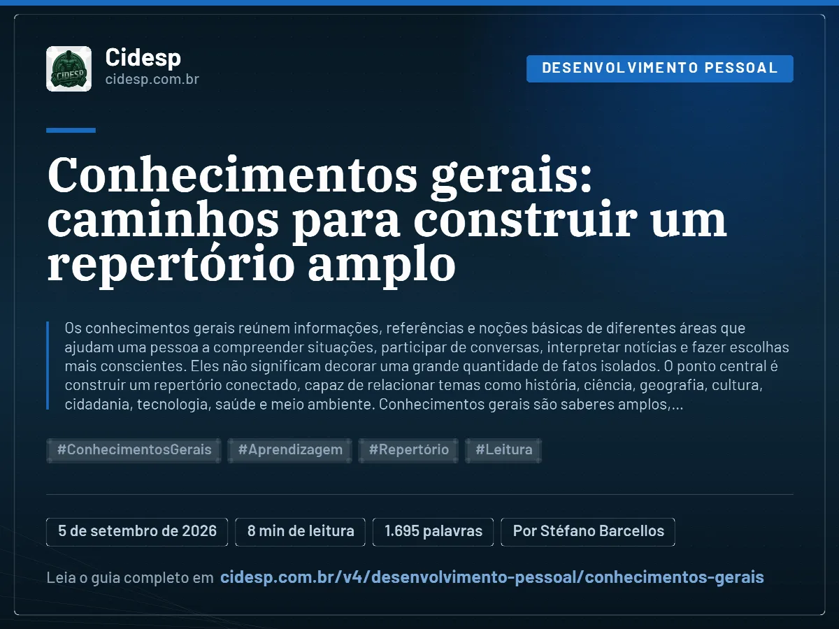 Cartão do artigo “Conhecimentos gerais: caminhos para construir um repertório amplo”, com resumo, data de publicação e endereço da página.