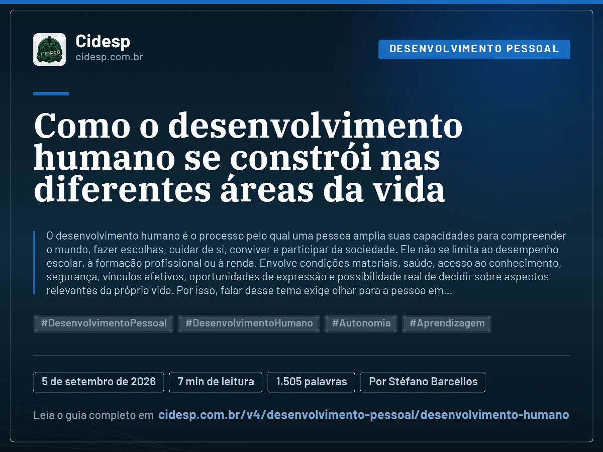 Cartão do artigo “Como o desenvolvimento humano se constrói nas diferentes áreas da vida”, com resumo, data de publicação e endereço da página.